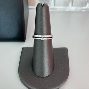 Stackable Sterling Silver Ring Diamond Pave Line and Round Bezel Set Gem Line